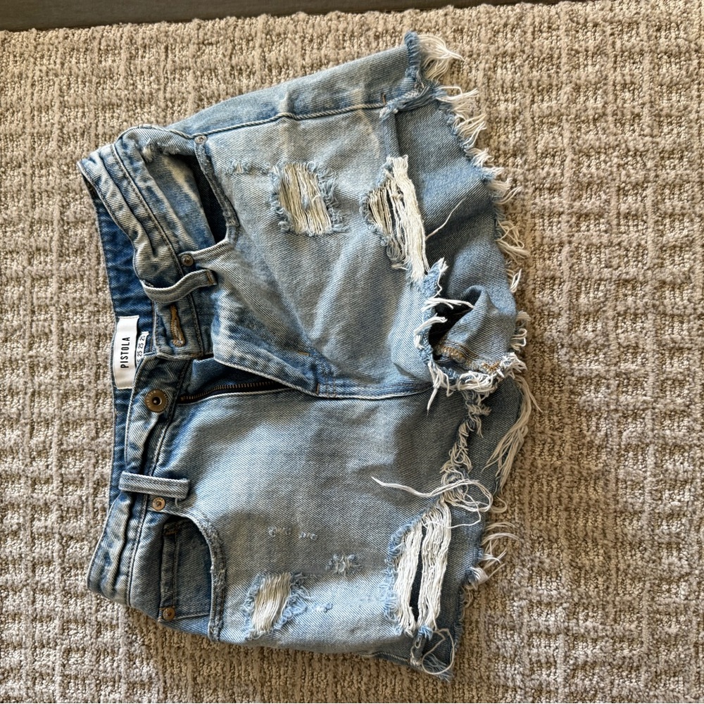 Pistola Light Blue Distressed Shorts